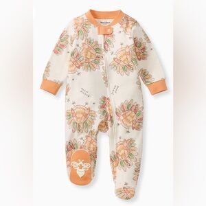 Burt’s Bees Baby vivid turkey organic cotton sleep & play pajamas NWT